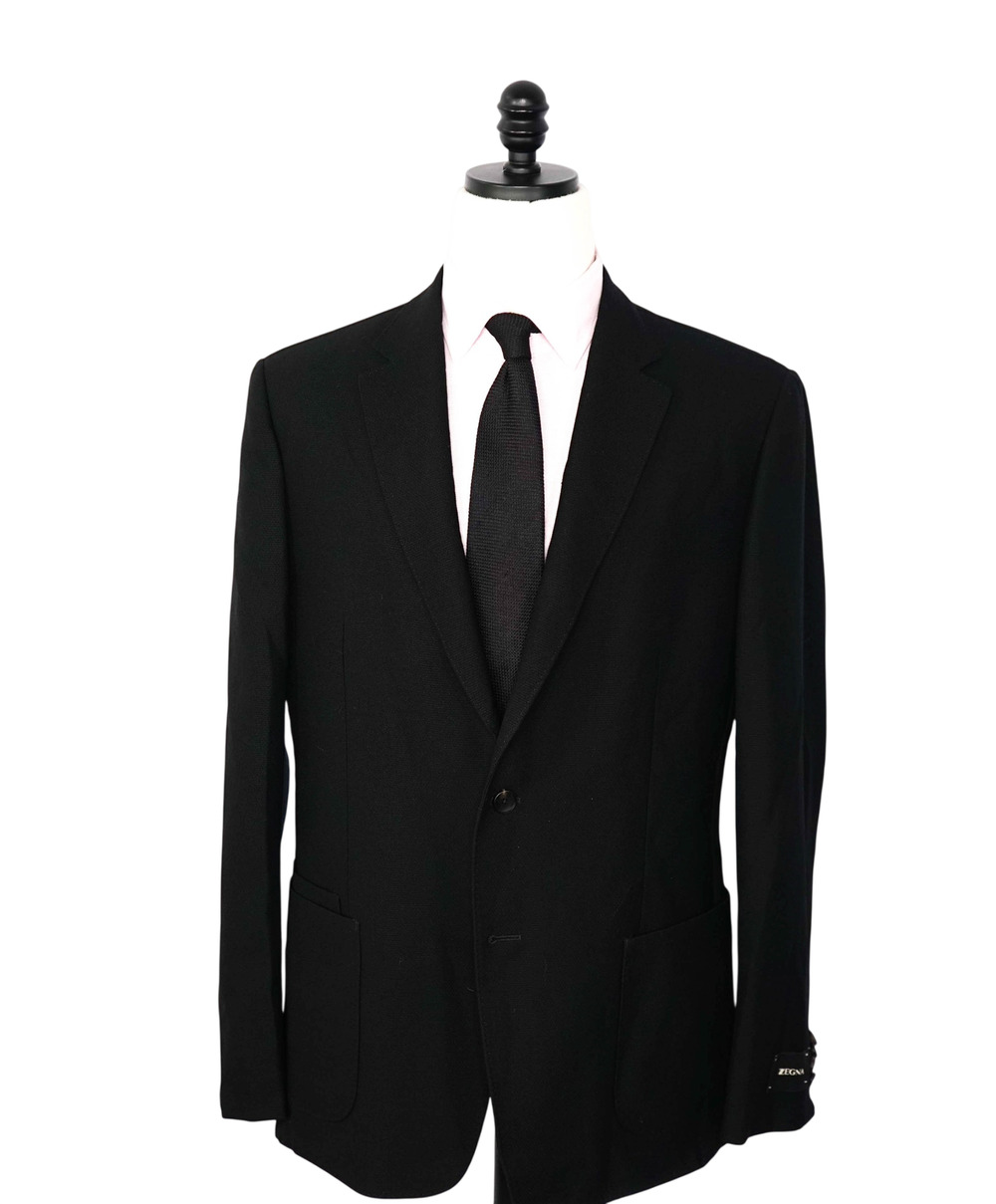 $1,635 Z ZEGNA - Textured Black TECHMERINO Wool Blazer - 44R